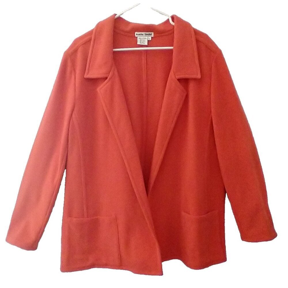 Katie Todd Women's Jacket Wool Blend Open Front Oversized Orange Poland- XL